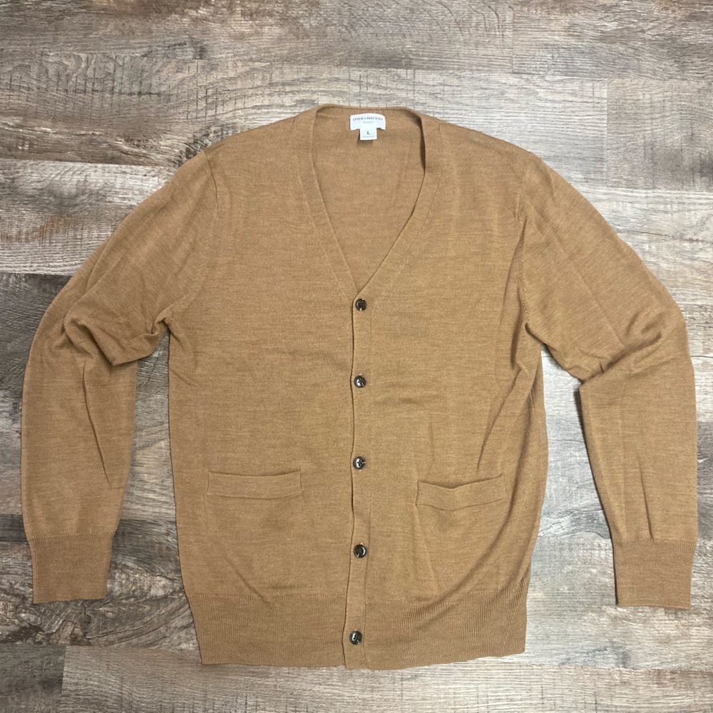 Spier and Mackay Merino Wool Tan/Camel Cardigan Sweater Size Large